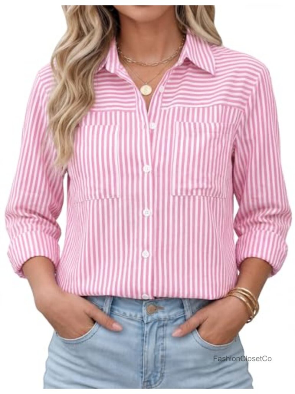 Women's Cotton Blend Long Sleeve Button Down Shirt Oversized Casual V-Neck Cuff